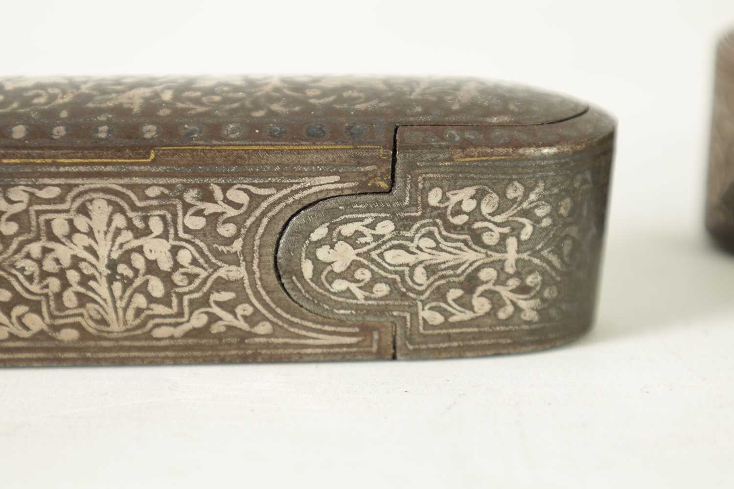 TWO 19TH-CENTURY PERSIAN SILVER METAL INLAID IRONWORK PEN BOXES - Image 3 of 6