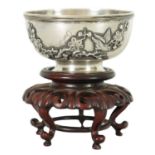 A 19TH CENTURY CHINESE SILVER BOWL ON STAND OF SMALL SIZE