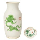 AN EARLY 20TH CENTURY MEISSEN DRAGON VASE AND PIN TRAY