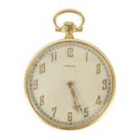 A 9CT GOLD LONGINES OPEN FACE POCKET WATCH