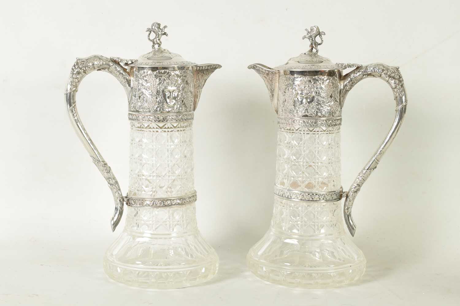 A GOOD PAIR OF LATE VICTORIAN SILVER-MOUNTED CUT GLASS CLARET JUGS - Image 10 of 14