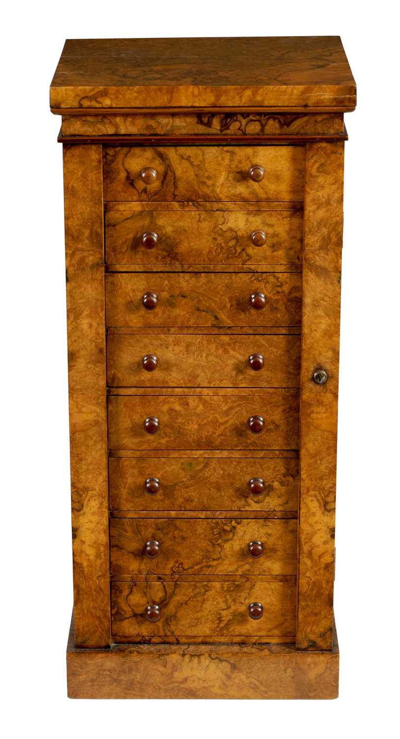 A 19TH CENTURY BURR WALNUT WELLINGTON CHEST OF SMALL SIZE - Image 2 of 10