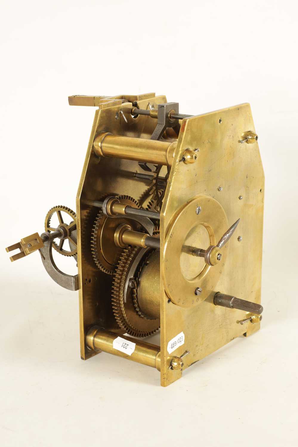 AN EARLY 19TH CENTURY BRASS PLATED WEIGHT DRIVEN TURRET CLOCK MOVEMENT - Image 9 of 11