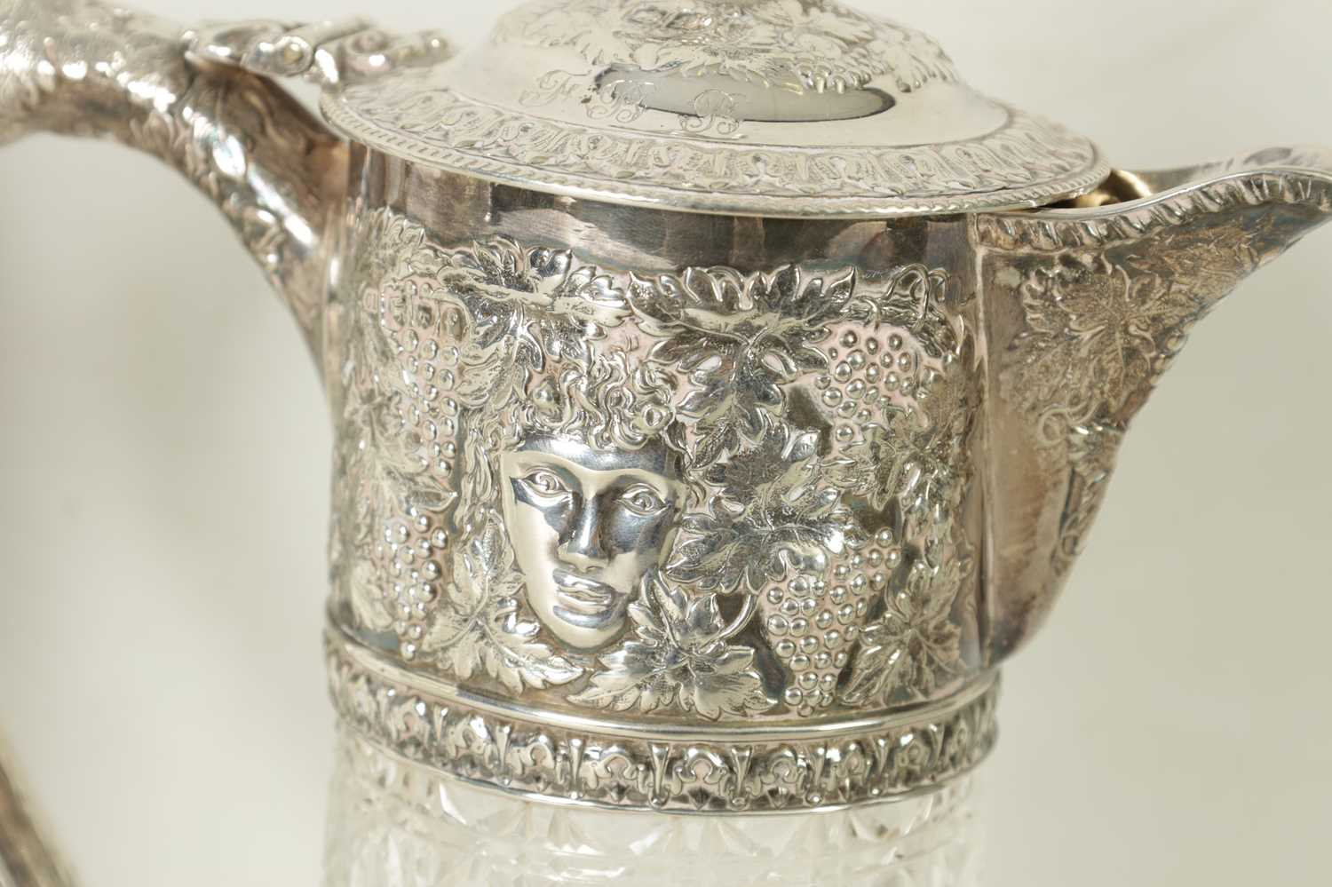 A GOOD PAIR OF LATE VICTORIAN SILVER-MOUNTED CUT GLASS CLARET JUGS - Image 6 of 14