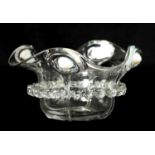 AN ART NOUVEAU CLEAR GLASS SHAPED BOWL WITH OPALESCENT JEWELS