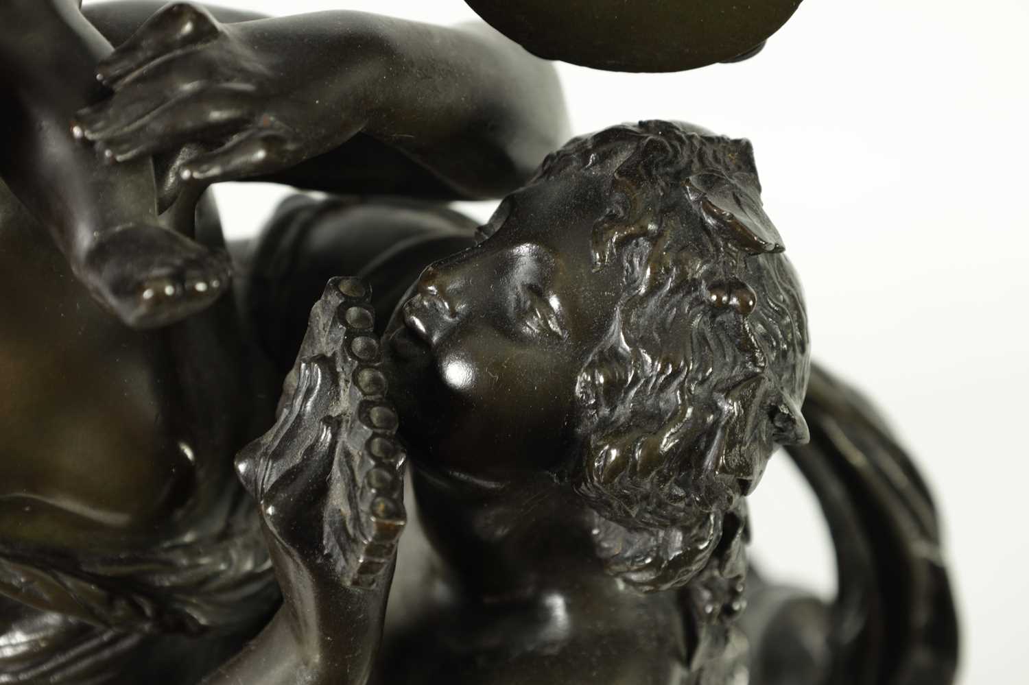 AFTER CLAUDE MICHEL CLODION. A FINLEY CAST 19TH CENTURY BRONZE OF BACHANTE AND DANCING PUTTI - Image 4 of 11