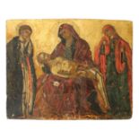 A 19TH CENTURY GREEK SCHOOL LAMENTATION ICON OIL ON PANEL