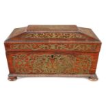 A REGENCY BRASS INLAID ROSEWOOD SARCOPHAGUS SEWING BOX