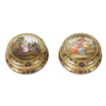 A PAIR OF LATE 19TH CENTURY DRESDEN RICHLY GILT AND ROYAL BLUE GROUND DRESSING TABLE BOXES