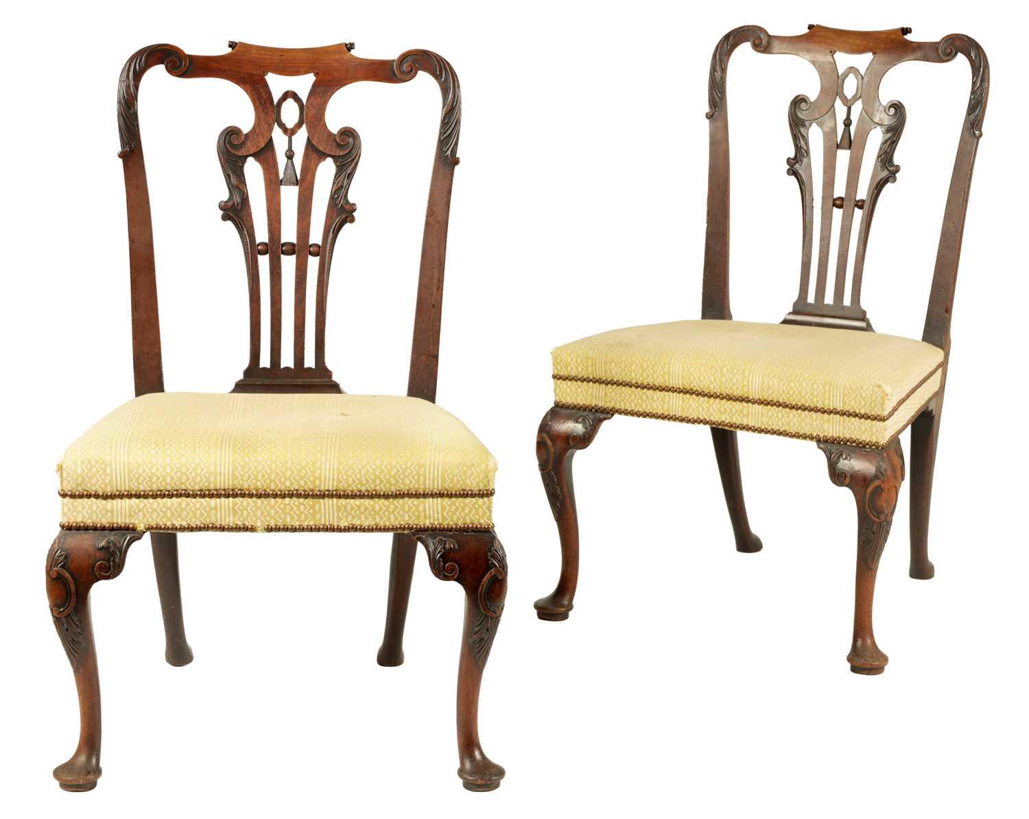 A FINE PAIR OF GEORGE II MAHOGANY UPHOLSTERED SIDE CHAIRS OF GENEROUS SIZE