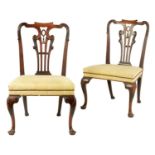 A FINE PAIR OF GEORGE II MAHOGANY UPHOLSTERED SIDE CHAIRS OF GENEROUS SIZE