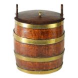 A LATE 19TH-CENTURY SMALL LIDDED CANISTER IN THE FORM OF A BARREL