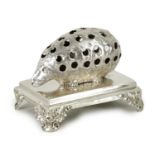 A 19TH CENTURY SILVER TOOTH PICK HOLDER FORMED AS A PORCUPINE