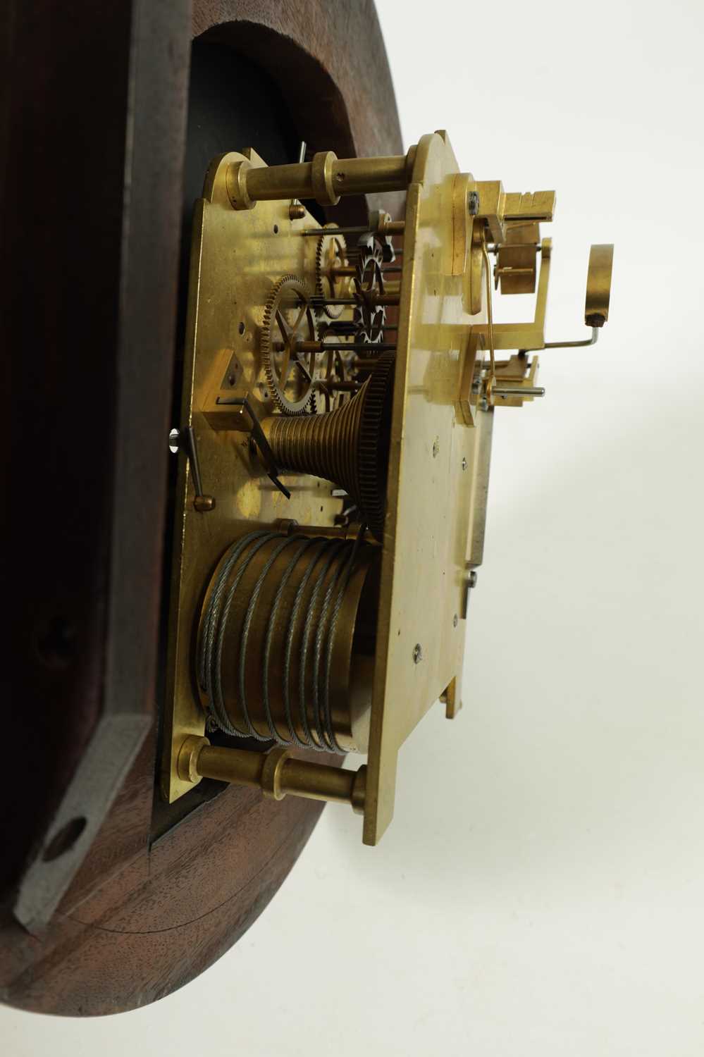WILLIAM CLARK, LEEDS. A 19TH CENTURY BRASS INLAID MAHOGANY DOUBLE FUSEE DIAL CLOCK - Image 5 of 9