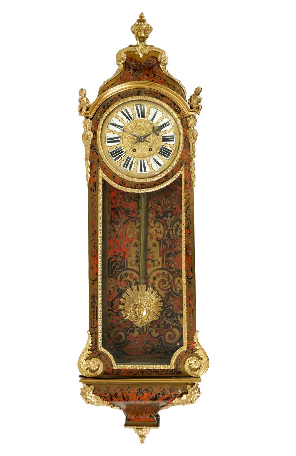 A FINE 19TH CENTURY FRENCH BOULLE TORTOISESHELL WALL CLOCK