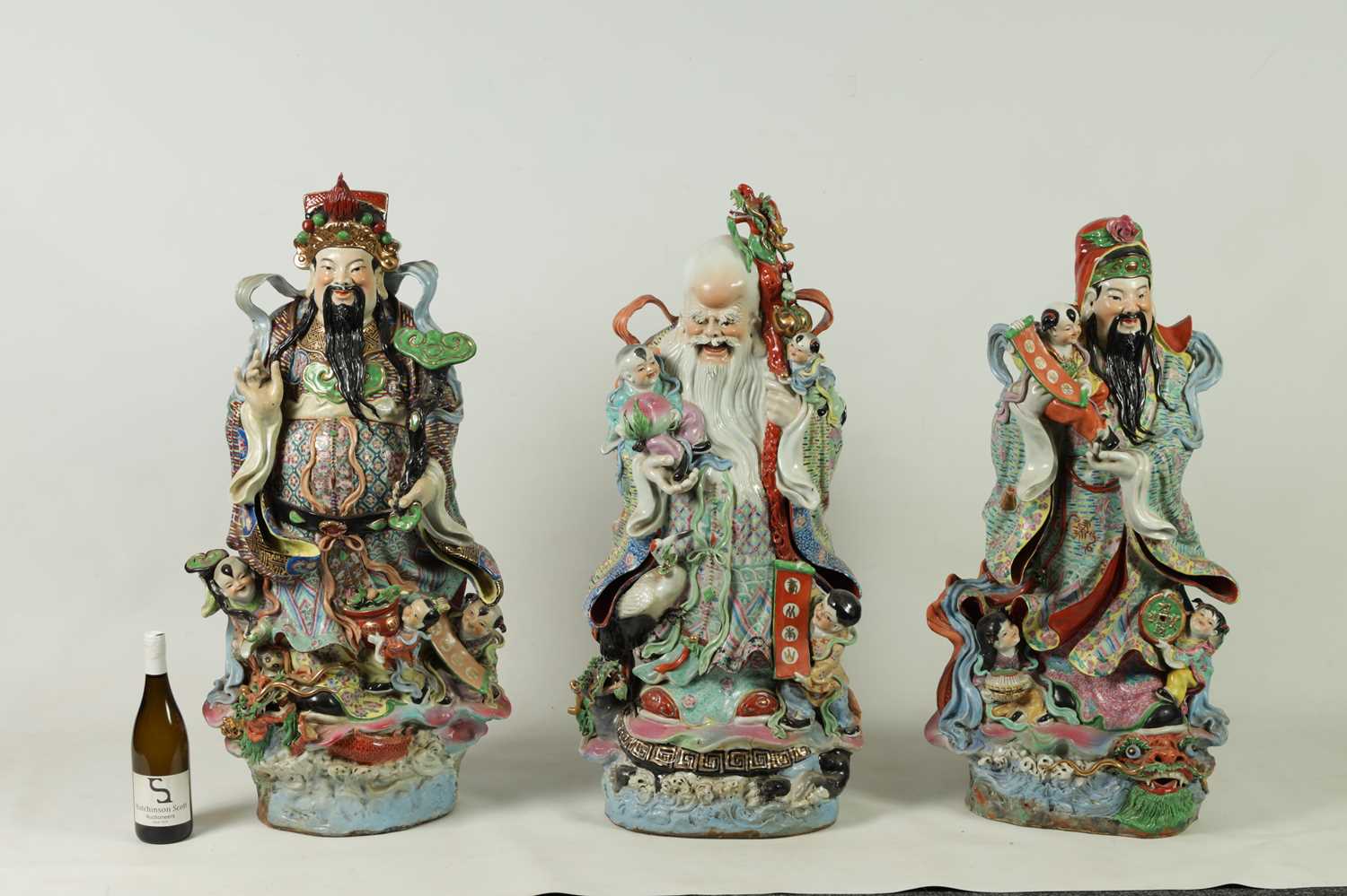 A MASSIVE GARNITURE OF THREE CHINESE REPUBLIC SAGE STANDING FIGURES - Image 2 of 16