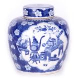 AN 18TH/19TH CENTURY CHINESE BLUE AND WHITE GINGER JAR AND COVER