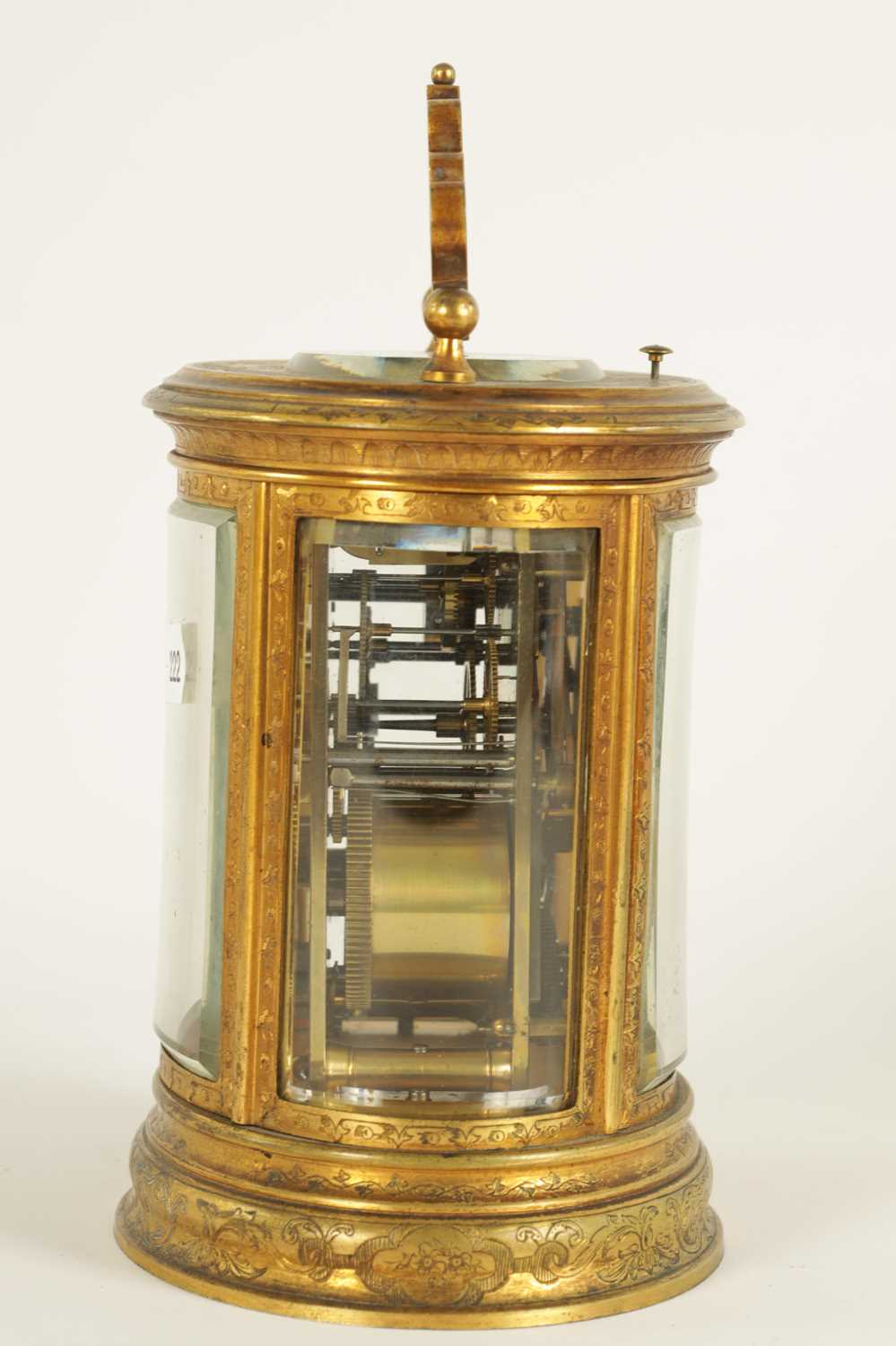 A LATE 19TH CENTURY OVAL ENGRAVED GILT BRASS CARRIAGE CLOCK REPEATER - Image 6 of 9