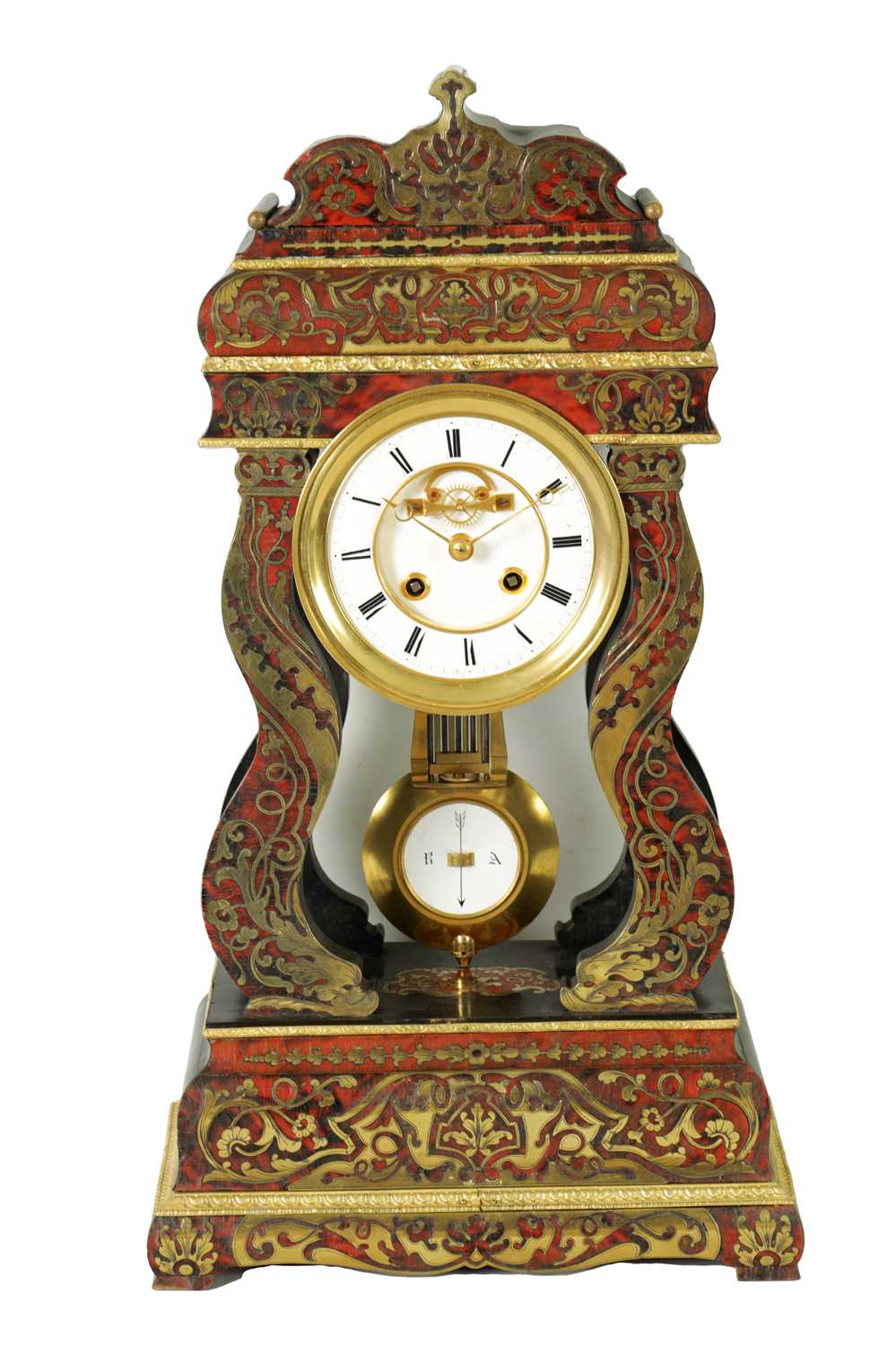 A LATE 19TH CENTURY FRENCH BOULLE TORTOISESHELL PORTICO CLOCK