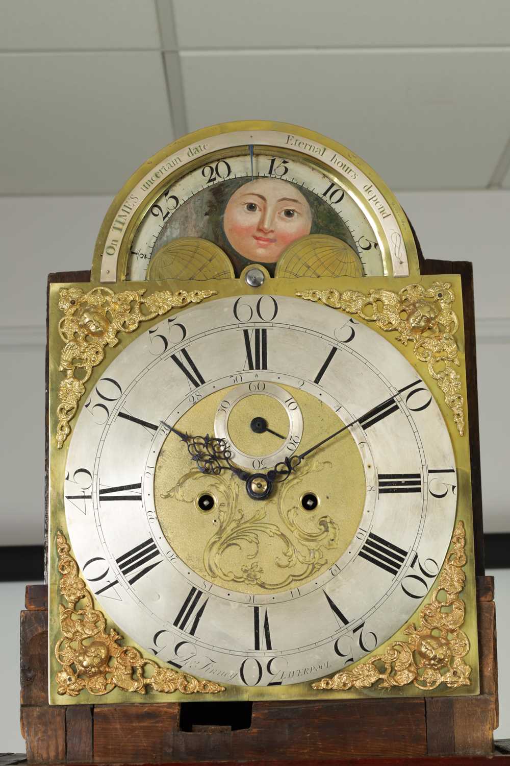 JOSEPH FINNEY, LIVERPOOL. A GEORGE III FIGURED MAHOGANY LONGCASE CLOCK - Image 2 of 16