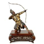 A FINE LATE 19TH CENTURY JAPANESE MEIJI PERIOD BRONZE AND MIXED METAL SAMURAI ARCHER OF LARGE SIZE