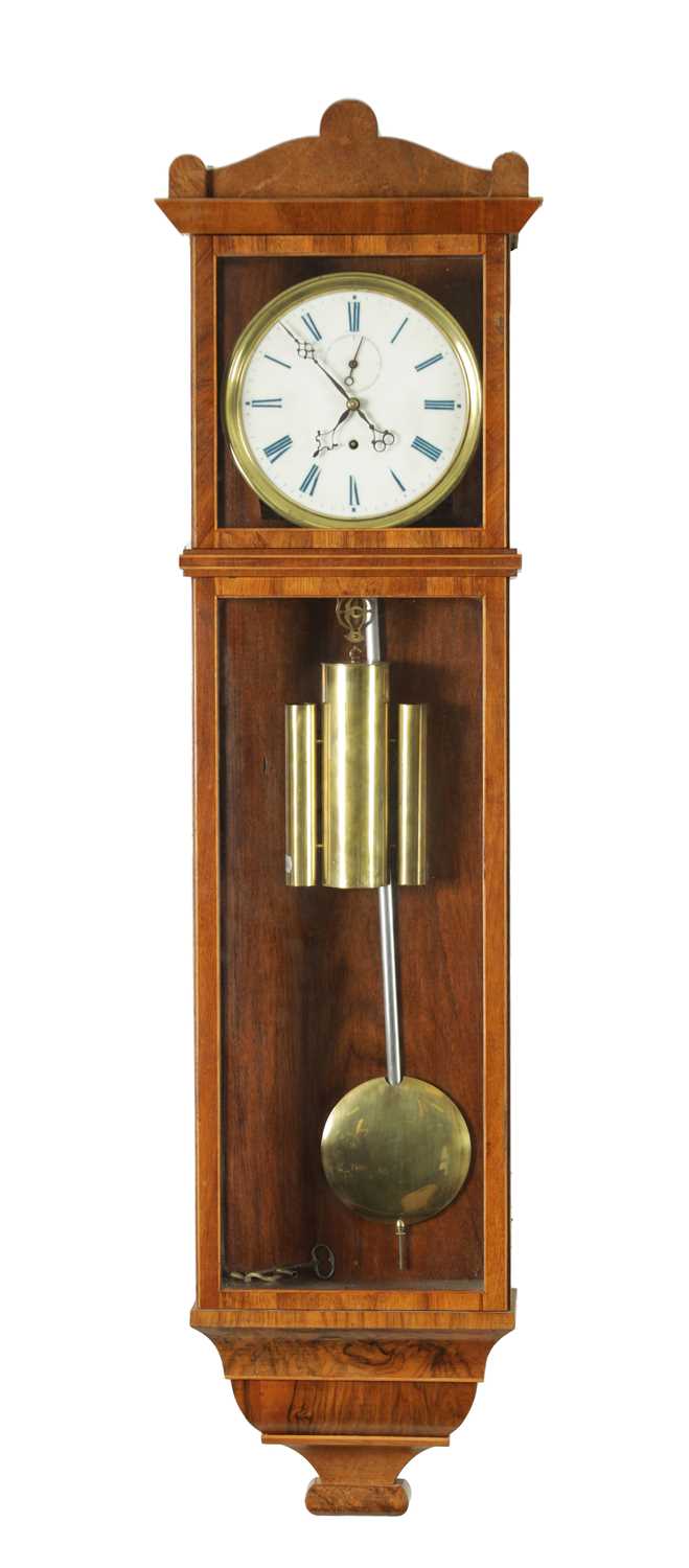 AN AUSTRIAN WALNUT BIEDERMEIER STYLE MONTH DURATION VIENNA REGULATOR WALL CLOCK