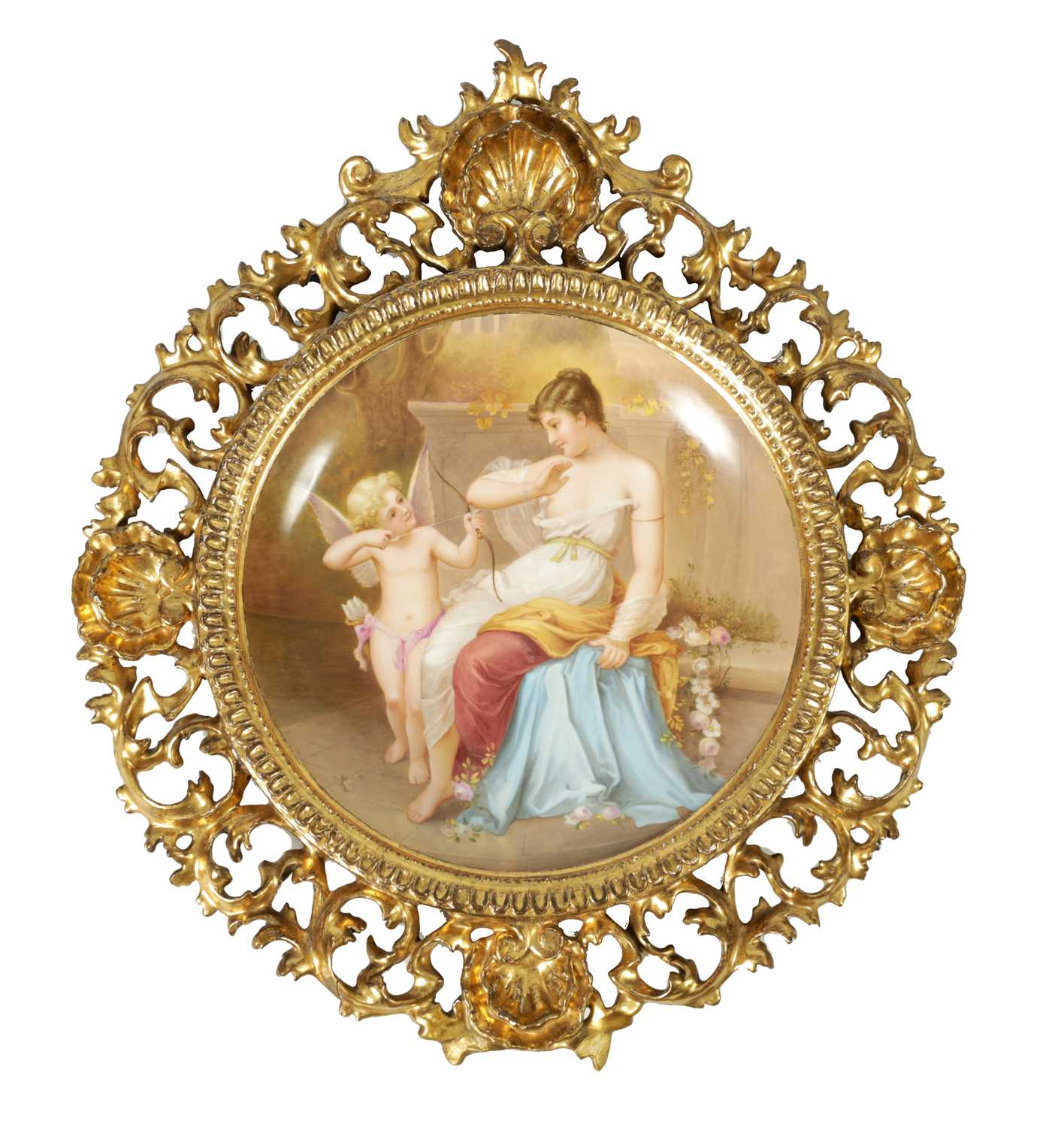 A FINE LATE 19TH CENTURY VIENNA DISHED PORCELAIN HANGING PLAQUE