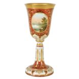 A 19TH CENTURY BOHEMIAN RUBY OVERLAID OPAQUE GLASS GOBLET