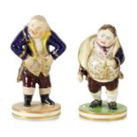 A PAIR OF EARLY 19TH CENTURY BLOOR DERBY STANDING FIGURES DEPICTING LAUGHING AND CRYING PHILOSOPHERS