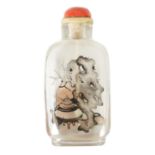 A 19TH CENTURY CHINESE FLATTENED CLEAR GLASS SNUFF BOTTLE