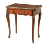 A LATE 19TH CENTURY FRENCH ROSEWOOD AND PARQUETRY FOLD OVER CARD TABLE