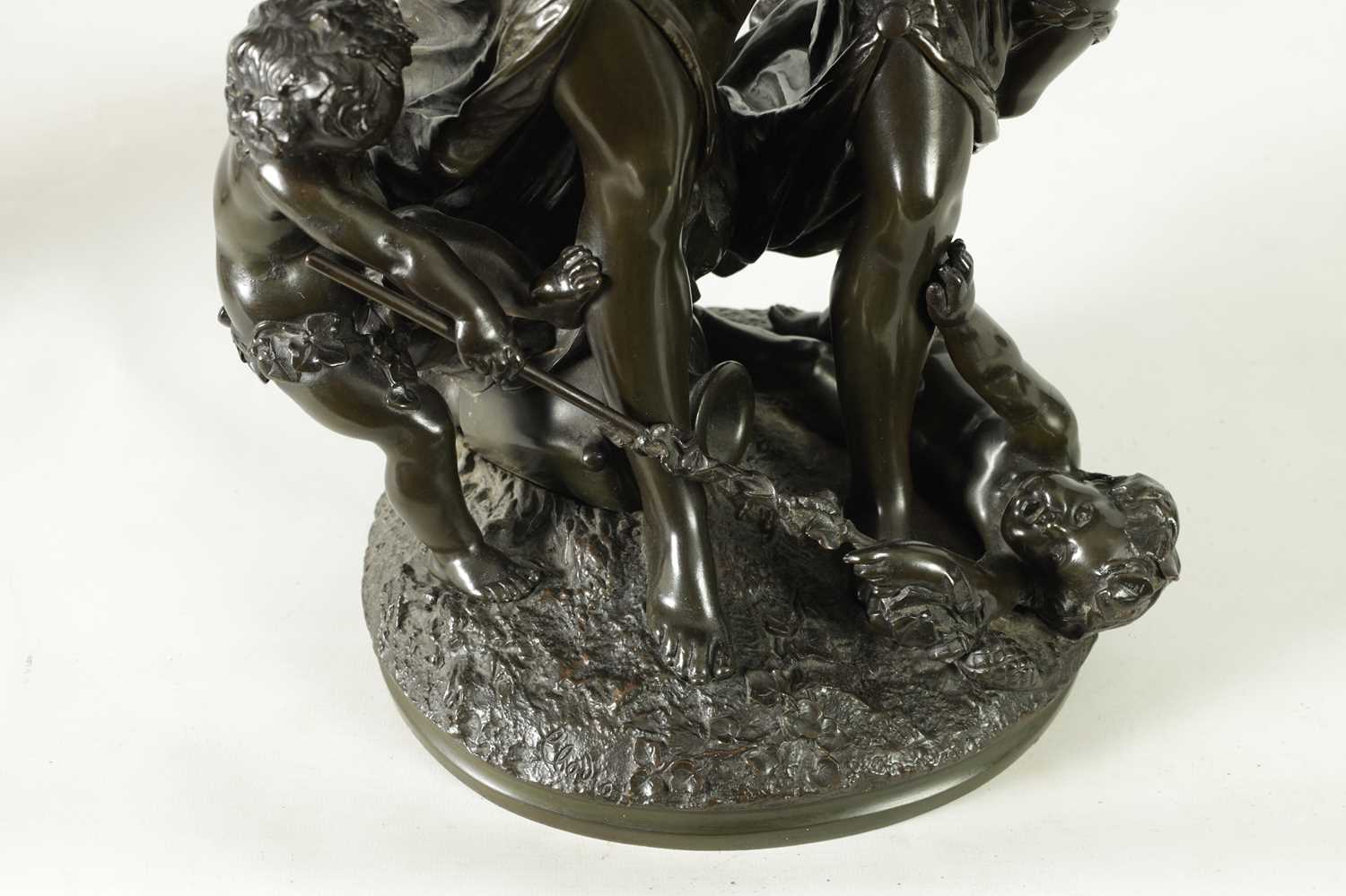 AFTER CLAUDE MICHEL CLODION. A FINLEY CAST 19TH CENTURY BRONZE OF BACHANTE AND DANCING PUTTI - Image 6 of 11