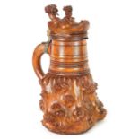 AN 19TH CENTURY BURR BIRCH TURNED TANKARD