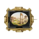 A 19TH CENTURY ITALIAN 'GRAND TOUR' MICRO MOSAIC OVAL PANELLED BROOCH