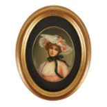 A LATE 19TH CENTURY KPM GERMAN OVAL CONVEX PORCELAIN HANGING PLAQUE SIGNED WAGNER