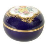 A LATE 19TH CENTURY MEISSEN GILT-EDGED ROYAL BLUE GROUND BOWL AND COVER