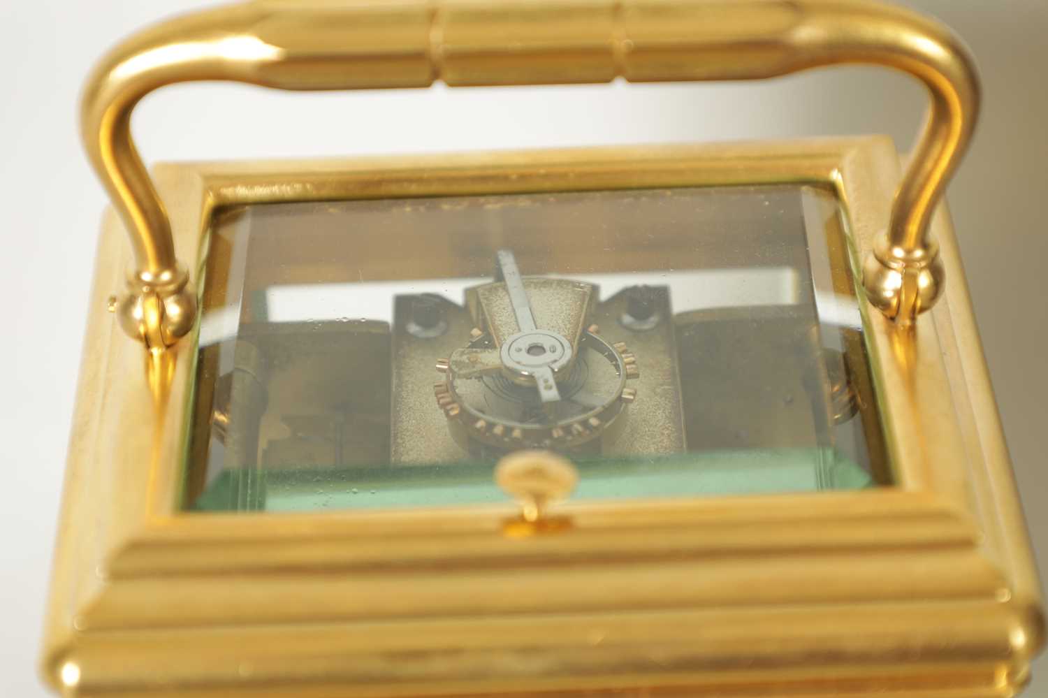 DROCOURT, PARIS. A 19TH CENTURY BRASS GORGE-CASE GRAND SONNERIE REPEATING CARRIAGE CLOCK WITH ALARM - Image 3 of 10