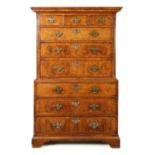 A FINE GEORGE I HERRING-BANDED FIGURED WALNUT CHEST ON CHEST OF SUPERB ORIGINAL COLOUR AND PATINA