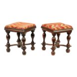 A RARE PAIR OF CHARLES II YEW-WOOD STOOLS