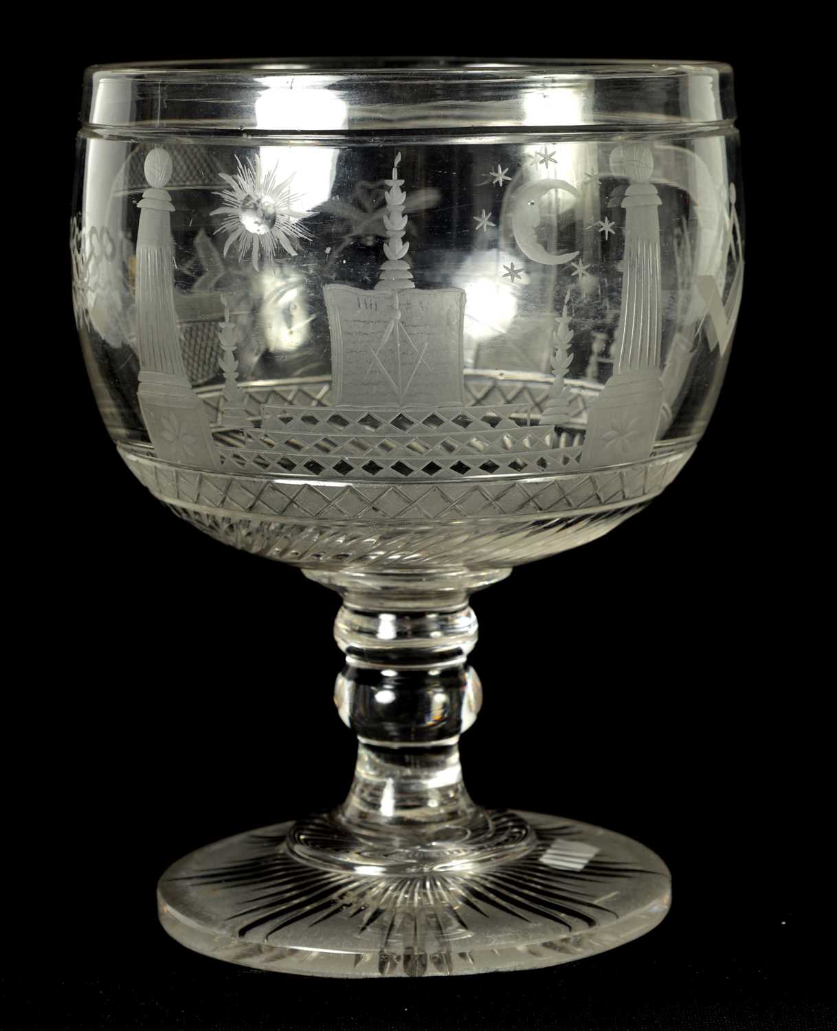 A LATE GEORGIAN MASONIC GLASS GOBLET