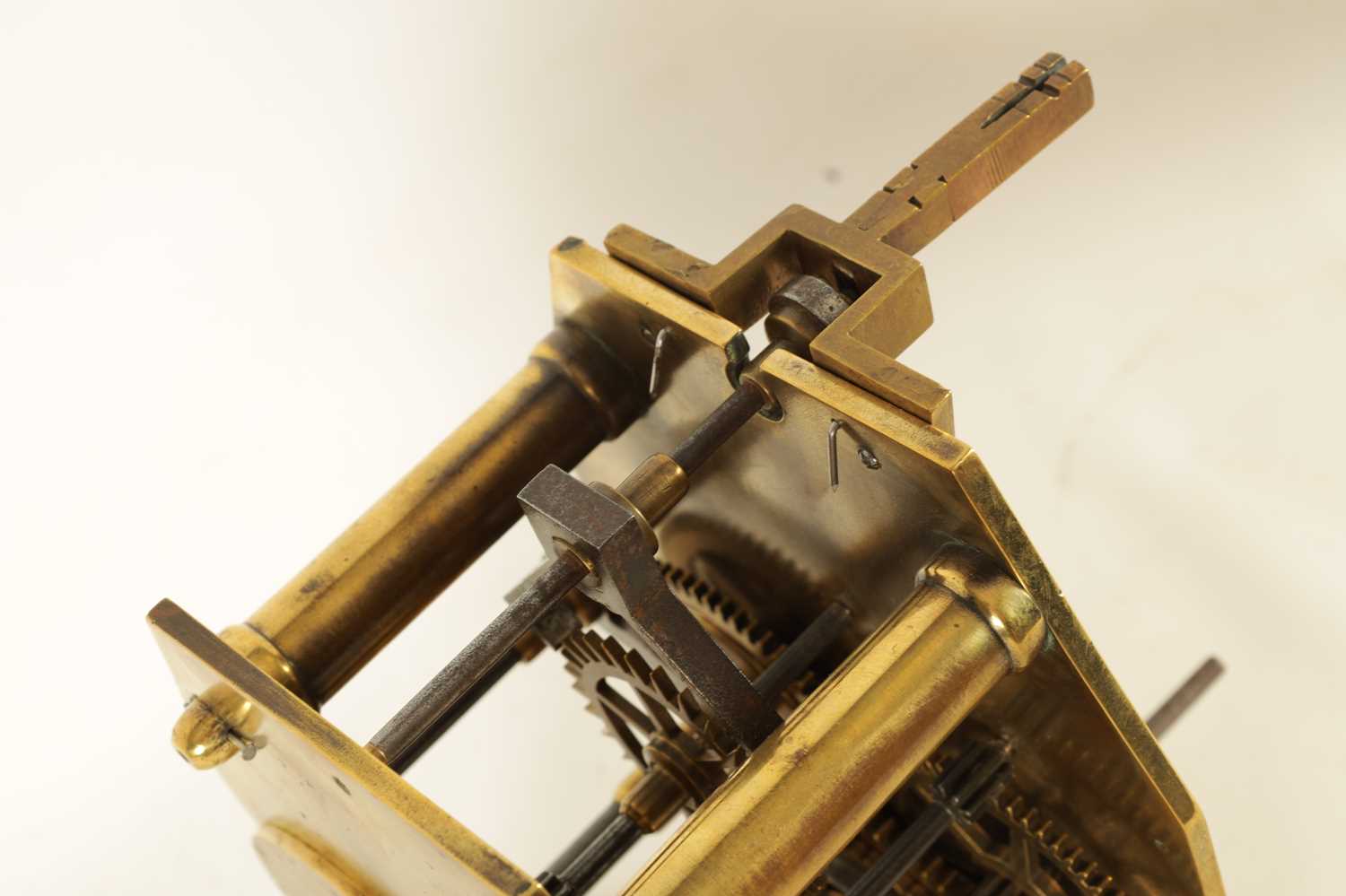 AN EARLY 19TH CENTURY BRASS PLATED WEIGHT DRIVEN TURRET CLOCK MOVEMENT - Image 5 of 11