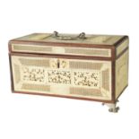 AN 18TH CENTURY CHINESE IVORY PANELLED AND SANDEL WOOD TEA CADDY