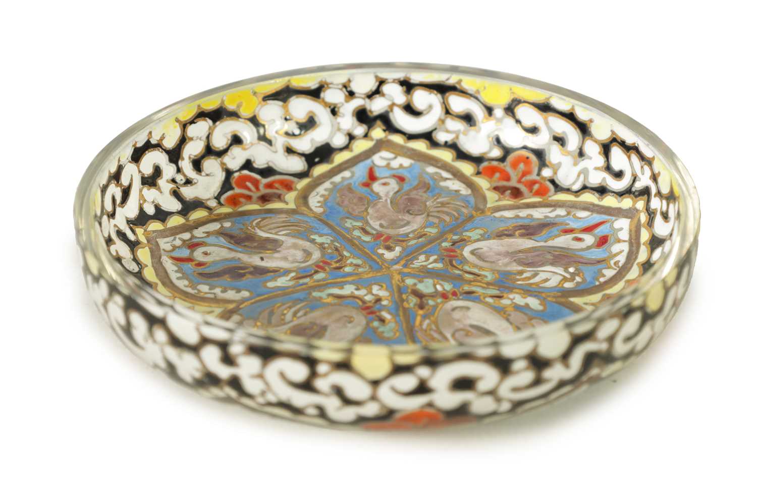 A LATE 19TH CENTURY CONTINENTAL ENAMELLED SHALLOW GLASS DISH - Image 2 of 6