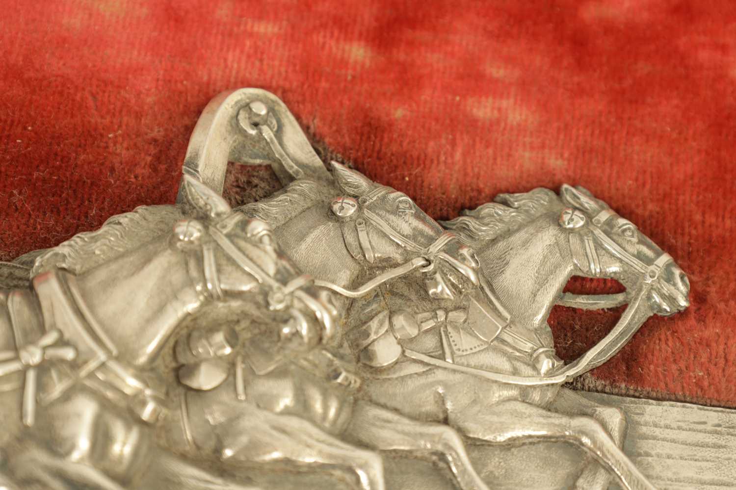 A LATE 19TH CENTURY RUSSIAN SILVER PLAQUE DEPICTING COSSACKS ON A SLAY PULLED BY HORSES - Image 8 of 14