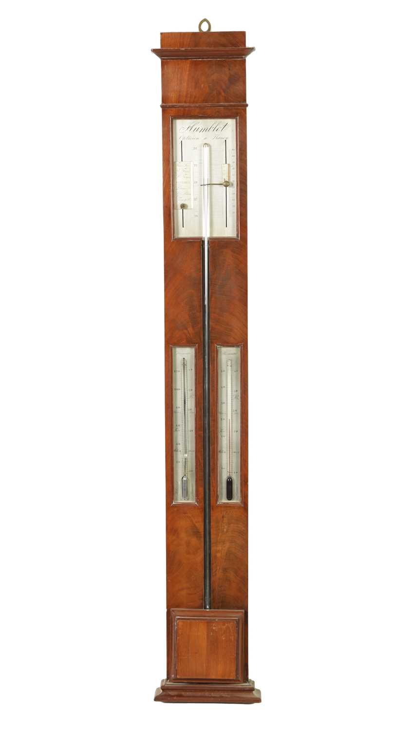 A 19TH CENTURY FRENCH MAHOGANY STICK BAROMETER