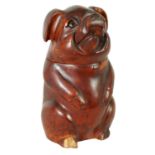 A 19TH CENTURY CARVED FRUIT WOOD TOBACCO JAR FORMED AS A STANDING PIG