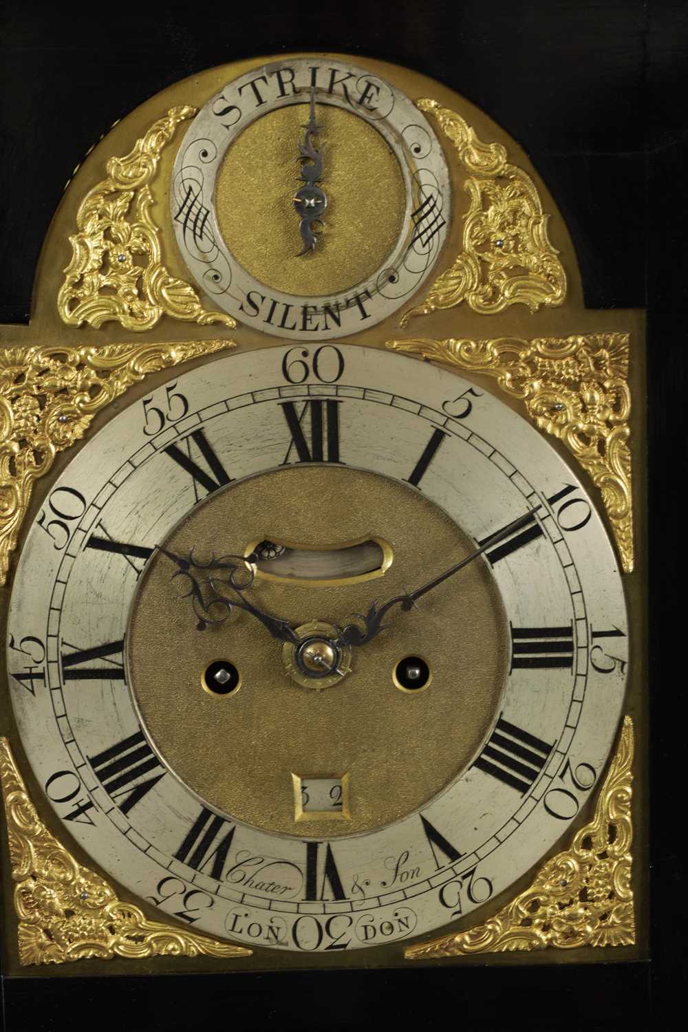 CHATER & SON, LONDON. A GEORGE III EBONISED VERGE BRACKET CLOCK - Image 4 of 14