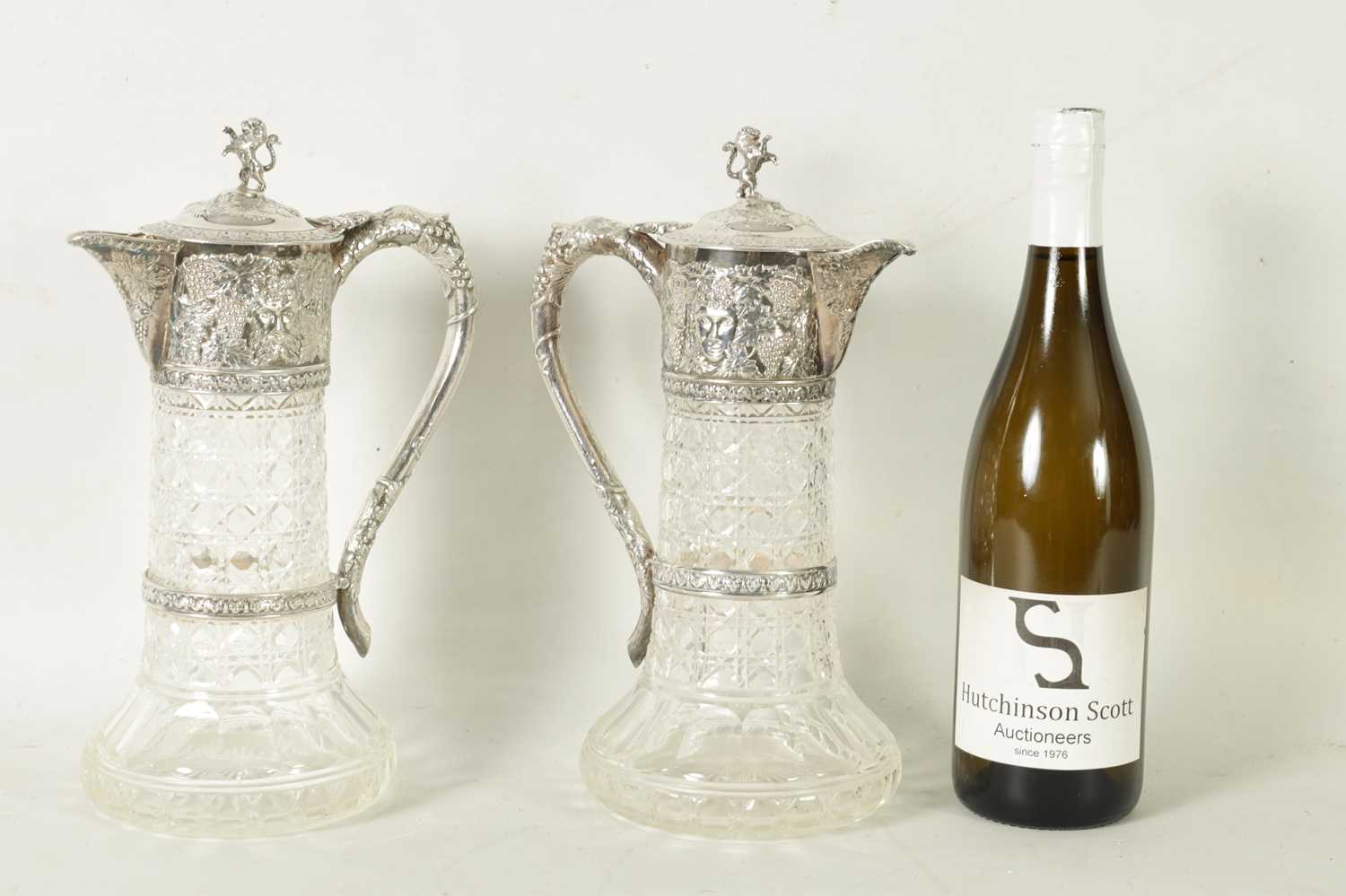 A GOOD PAIR OF LATE VICTORIAN SILVER-MOUNTED CUT GLASS CLARET JUGS - Image 2 of 14