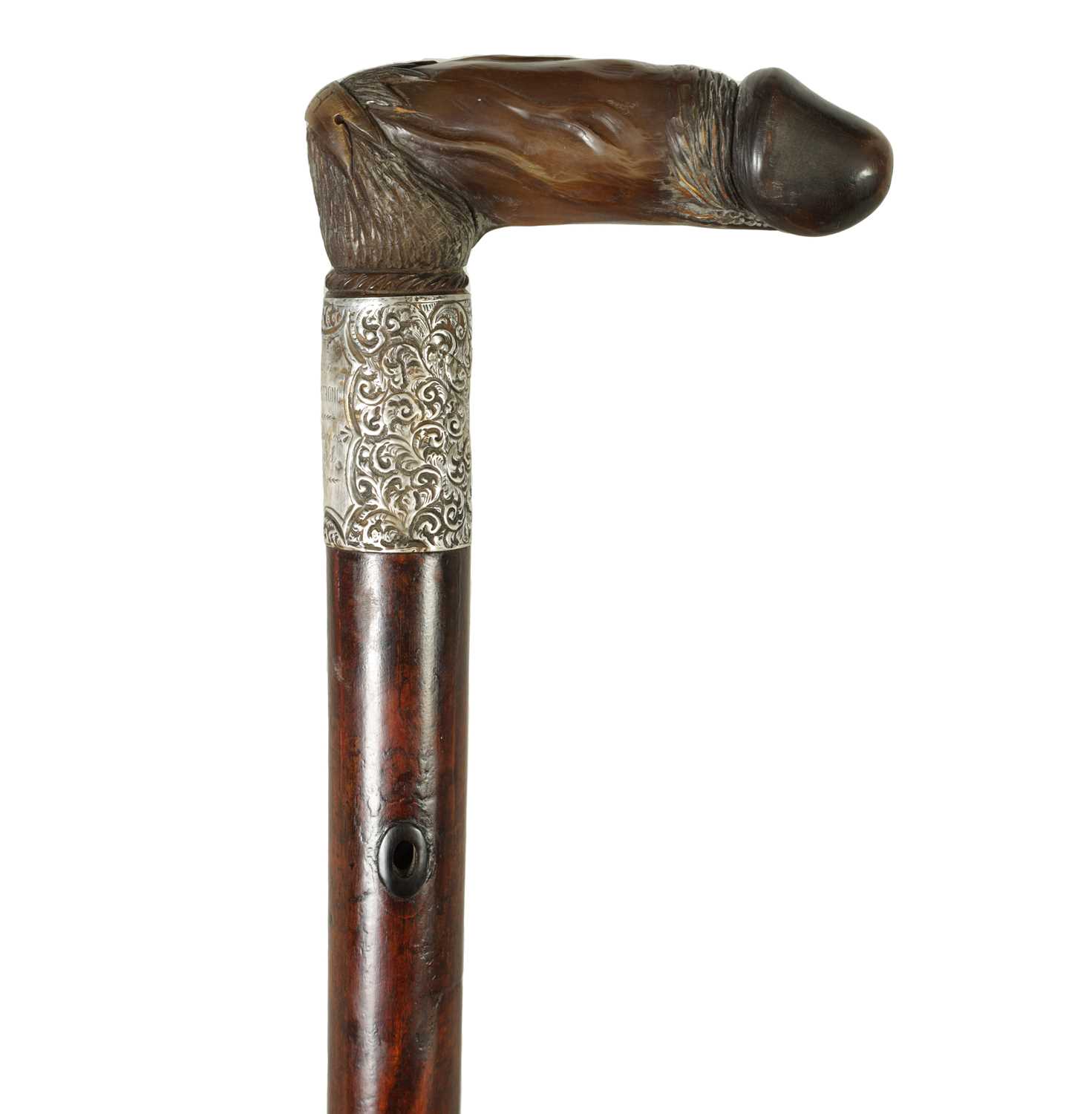 AN EARLY 20TH CENTURY EROTIC CARVED HORN WALKING STICK