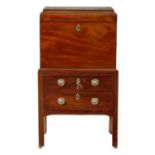 A GEORGE III MAHOGANY CELLARETTE ON STAND STAMPED EDWARDS AND ROBERTS